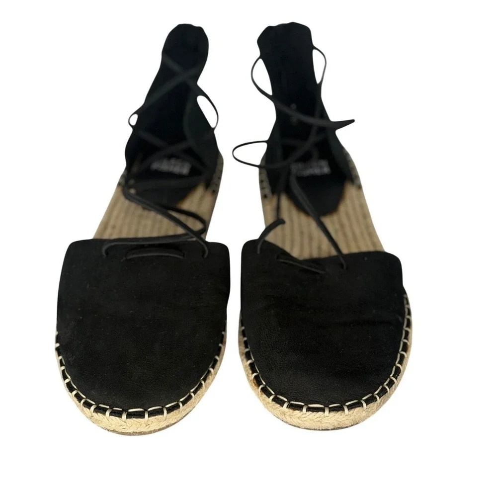 Eileen Fisher Black‎ Suede Lace Up Luxury Espadrille Flats Back Zip Sandals 7.5